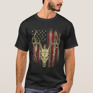 Bucks Antlers and Skull on a American Flag Deh H T-Shirt