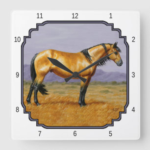 Bucksin Wild Horse Mustang Stallion Quadratische Wanduhr
