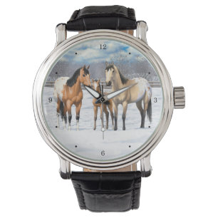 Buckskin Appaloosa Pferde im Schnee Armbanduhr