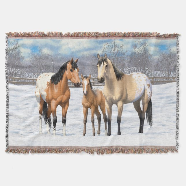 Buckskin Appaloosa Pferde im Schnee Decke (Vorderseite)