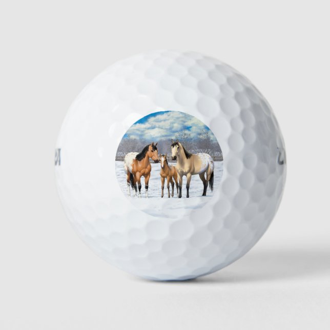 Buckskin Appaloosa Pferde im Schnee Golfball (Vorderseite)