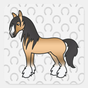 Buckskin Cartoon Gypsy Vanner Shire Horse Quadratischer Aufkleber