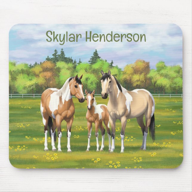 Buckskin Dun Pinto Paint Horses In Summer Pasta Mousepad (Vorne)