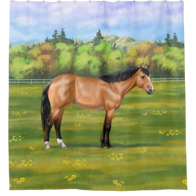 Buckskin Dun Quarter Horse Duschvorhang (Vorderseite)