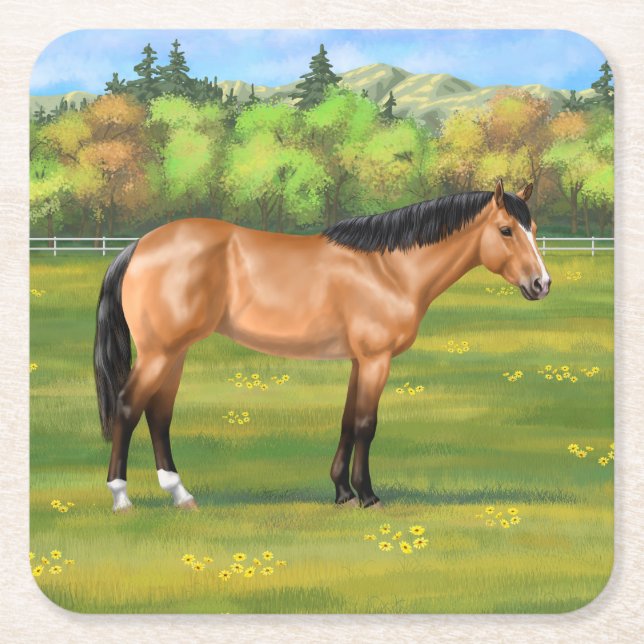Buckskin Dun Quarter Horse Rechteckiger Pappuntersetzer (Vorderseite)