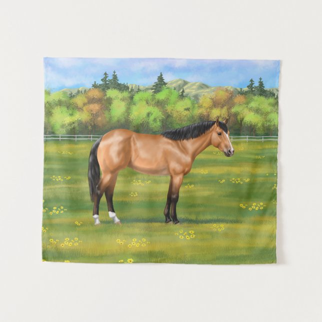Buckskin Dun Quarter Horse Wandteppich (Vorderseite (Horizontal))