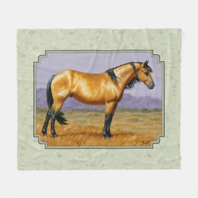 Buckskin Horse Mustang Stallion Sage Green Fleecedecke (Vorderseite (Horizontal))