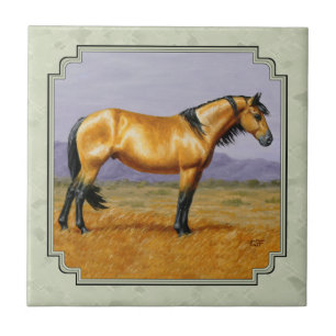 Buckskin Horse Mustang Stallion Sage Green Fliese