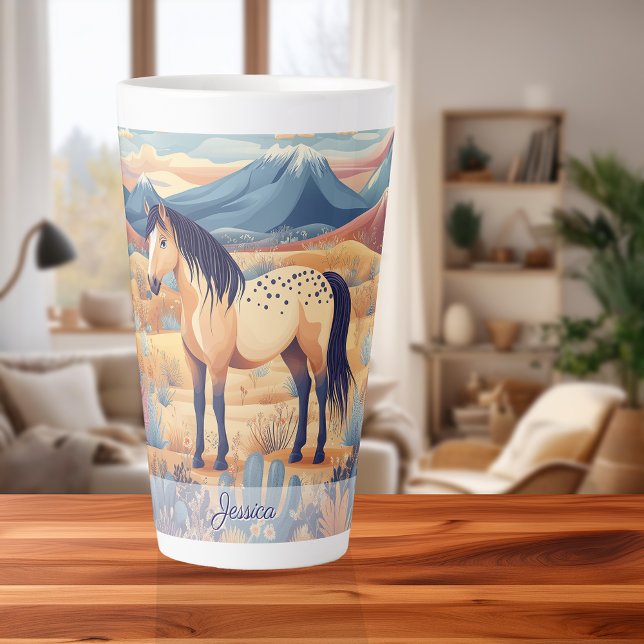Buckskin Horse Pink Blue Lila Girls Personalisiert Milchtasse (Buckskin Horse Pink Blue Purple Girls Personalized Latte Mug)