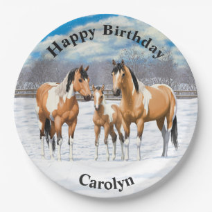 Buckskin Paint Horns in Snow Pappteller