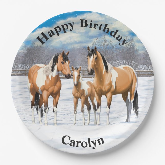 Buckskin Paint Horns in Snow Pappteller (Vorderseite)