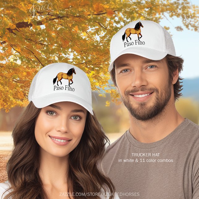 Buckskin Paso Fino Horse Artwork Truckerkappe (Bold Paso Fino buckskin horse art with text design 🐎)