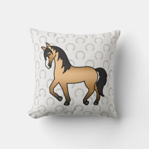 Buckskin-Pferd-Trab- Cartoon-Illustration Kissen