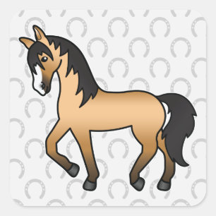 Buckskin-Pferd-Trab-Cartoon-Zeichnung Quadratischer Aufkleber