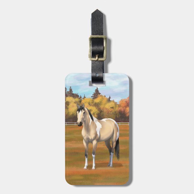Buckskin Pinto Dun Paint Horse Staillion Gepäckanhänger (Vorderseite vertikal)
