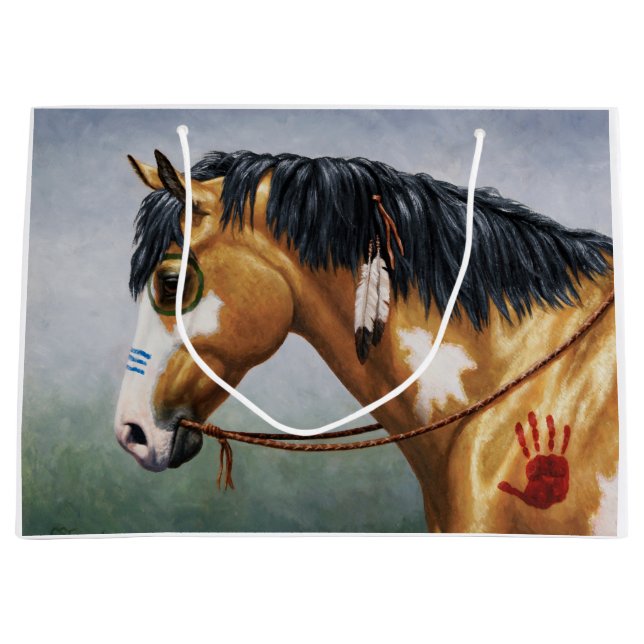 Buckskin Pinto Indianerpferd Große Geschenktüte (Vorderseite)