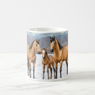 Buckskin Quarter Pferde im Schnee Kaffeetasse