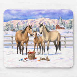 Buckskin Quarter Pferde im Schnee Mousepad