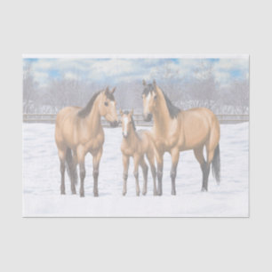 Buckskin Quarter Pferde im Schnee Seidenpapier