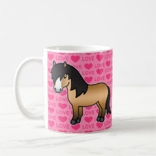 Buckskin Shetland Pony Cartoon auf rosa mit Herz Kaffeetasse