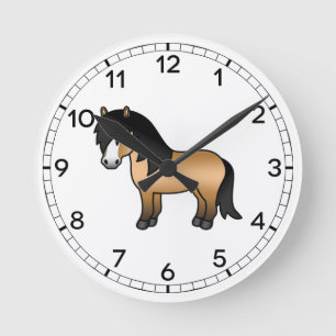 Buckskin Shetland Pony Niedlicher Cartoon Illustra Runde Wanduhr
