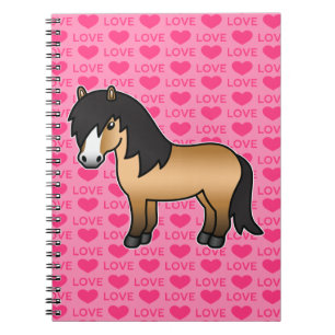 Buckskin Shetlandpony Cartoonzeichnung auf Rosa Notizblock