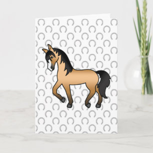 Buckskin Trotting Horse Niedlicher Cartoon Illustr Karte