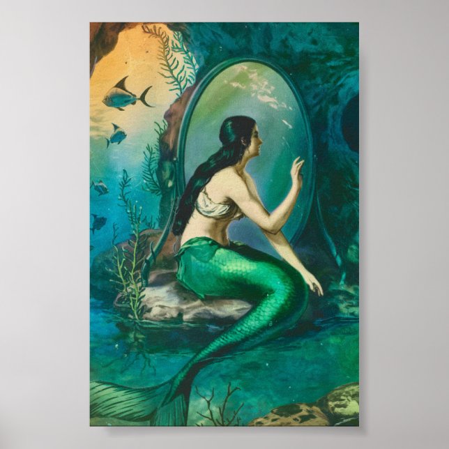 Buclid Vintag Mermaid in Mirror Print Poster (Vorne)