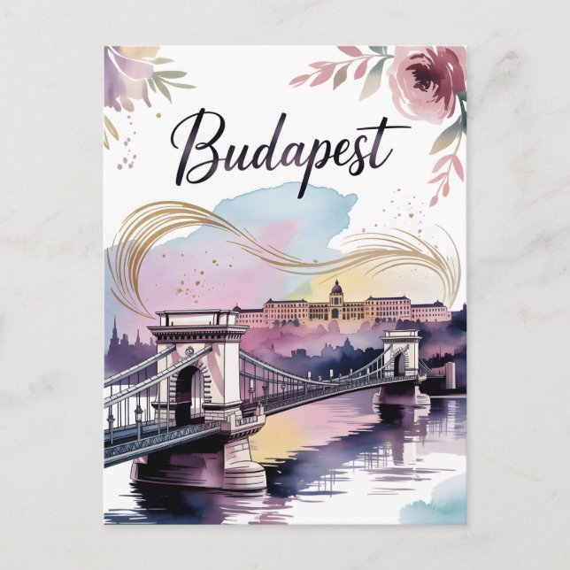 Budapest Aquarellfarbe Postkarte (Vorderseite)
