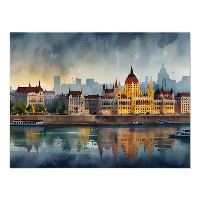 Budapest Aquarellkunst Fotodruck (Vorne)