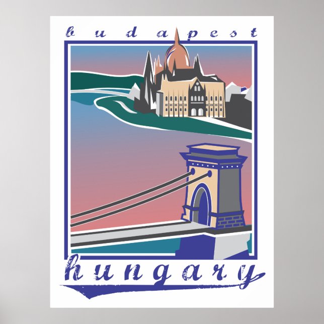 Budapest Chain Bridge, Vintage, Plakat (Vorne)