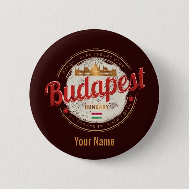 Budapest Design Ungarn Vintages Parlament Button (Vorderseite)