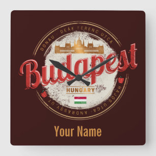 Budapest Design Ungarn Vintages Parlament Quadratische Wanduhr