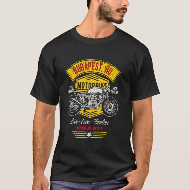 Budapest HU Retro-Motorrad-Design T-Shirt (Vorderseite)