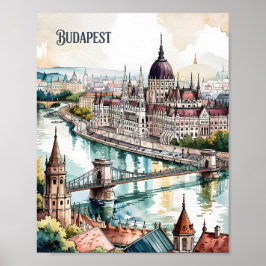 Budapest Hungary Parliament Danube River Skyline Poster
