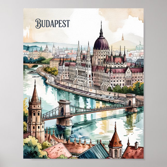 Budapest Hungary Parliament Danube River Skyline Poster (Vorne)