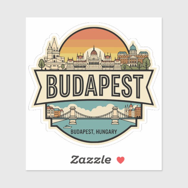Budapest Hungary Skyline Retro Travel Badge  Aufkleber (Blatt)