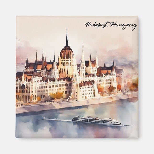 Budapest Hungary Watercolor Painting Panorama View Magnet (Vorne)