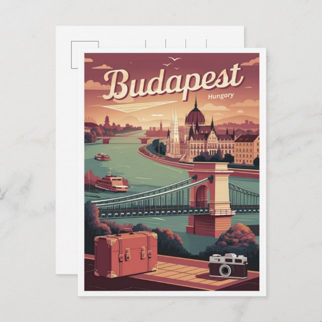 Budapest hungrig Vintage Ortsfrau Geschenke Postkarte (Vorne/Hinten)