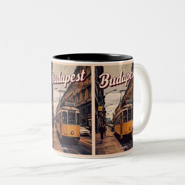 Budapest hungrige Vintage Busgeschenke der mittler Zweifarbige Tasse (VorderseiteRechts)