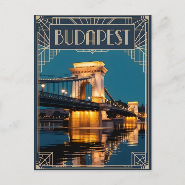 Budapest Kettenbrücke Art Deko Postkarte (Vorderseite)