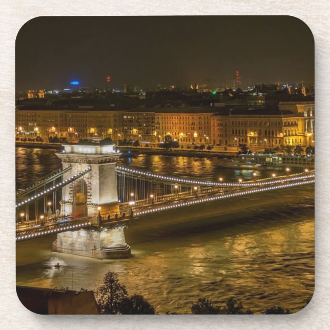 Budapest Kettenbrücke bei Nacht Getränkeuntersetzer (Vorderseite)
