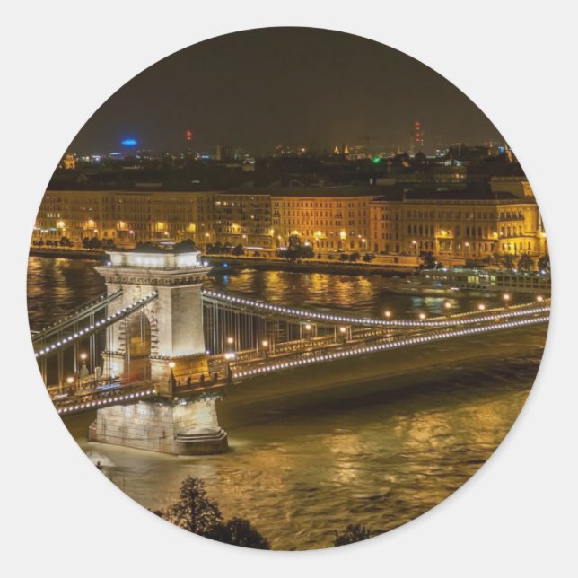 Budapest Kettenbrücke Runder Aufkleber (Vorderseite)