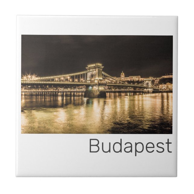 Budapest Kettenbrücke Ungarn Retro Night Vintag Fliese (Vorderseite)