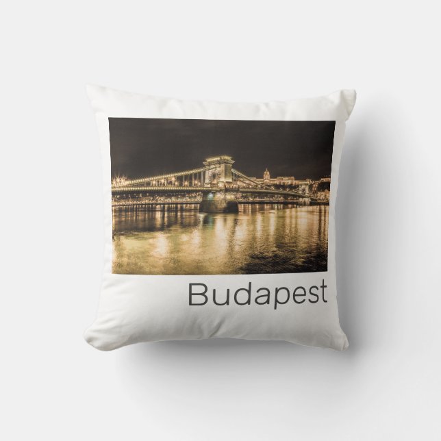 Budapest Kettenbrücke Ungarn Retro Night Vintag Kissen (Vorderseite)