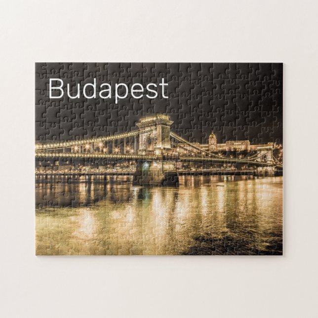 Budapest Kettenbrücke Ungarn Retro Night Vintag Puzzle (Horizontal)