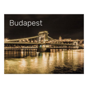 Budapest mit Kettenbrücke Vintage Panorama Poster