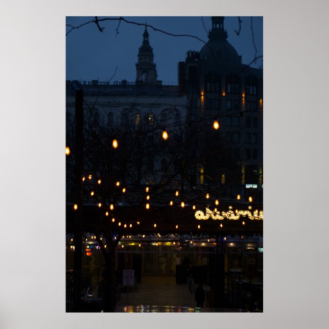 Budapest Nachtfall: Aussicht auf die Basilika Poster (Vorne)