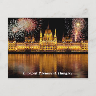Budapest Parlament Ungarn mit Feuerwerk Postkarte