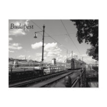 Budapest Postkarte. Straßenbahn, Kettenbrücke und